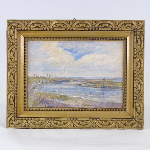 2057 - Henry Paul Treeby, oil on board, on the Stour, signed and dated 1924, Exhibition label verso, 935