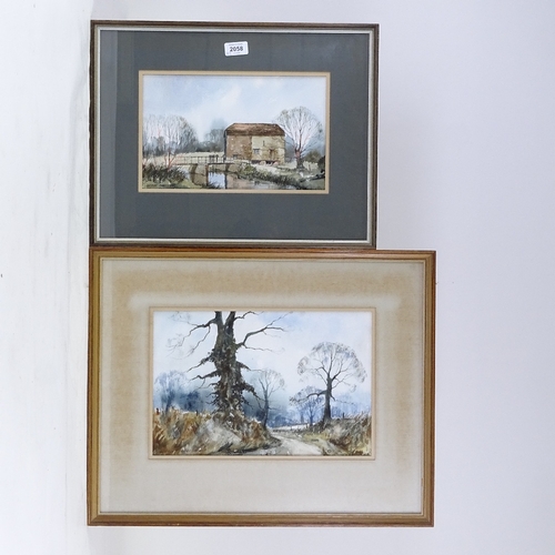 2058 - Geoff Bartlett, 2 watercolours, rural scenes, largest 9.5