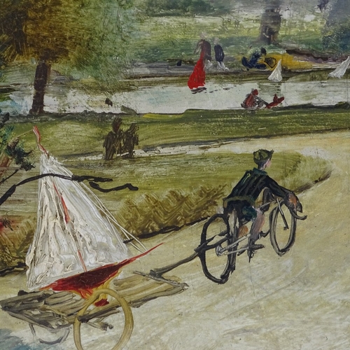 2060 - Patrick Gierth (active 1943 - 1949), oil on board, off to the boating lake, signed, 7.5