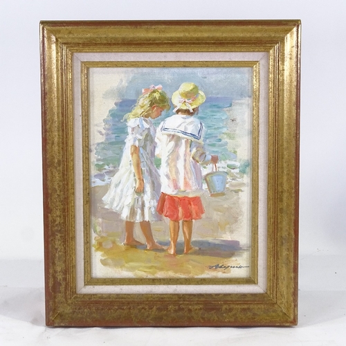 2062 - Russian School, oil on canvas, children at the shore, indistinctly signed, 14