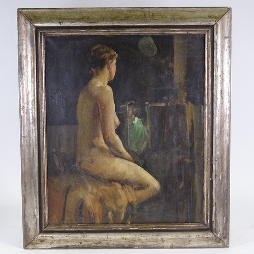 2068 - Circle of or attributed to Laura Knight, oil on canvas, nude study, early 20th century, unsigned, 24... 