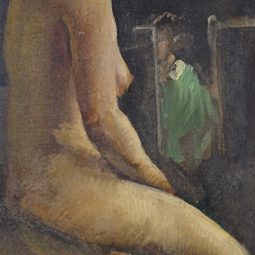 2068 - Circle of or attributed to Laura Knight, oil on canvas, nude study, early 20th century, unsigned, 24... 