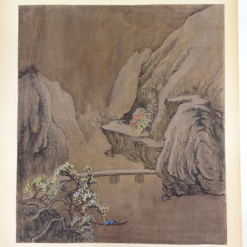 2077 - 19th century Chinese School, watercolour on silk, mountain landscape, 14