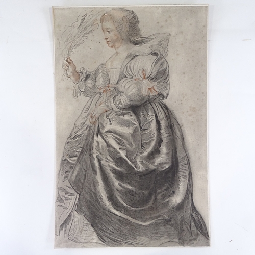 2080 - Rubens, 19th century lithograph, woman with a fan, 21