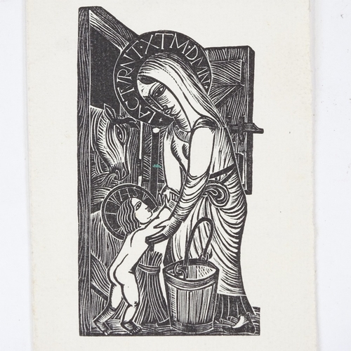 2085 - David Jones, wood engraving, Nativity scene, circa 1930s, Ditchling Press Christmas card, 5