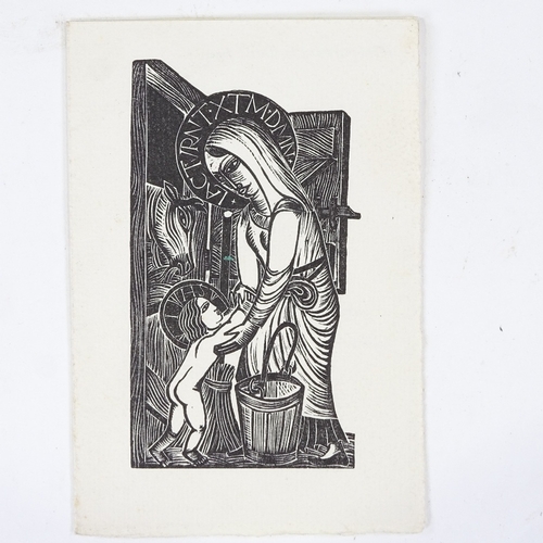 2085 - David Jones, wood engraving, Nativity scene, circa 1930s, Ditchling Press Christmas card, 5