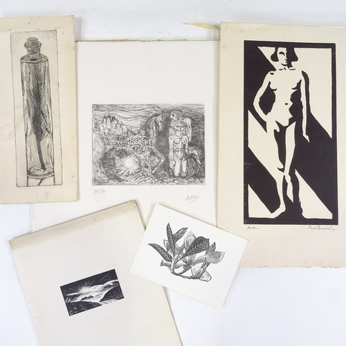 2087 - A group of 1930s prints, etchings, wood engravings, all indistinctly signed