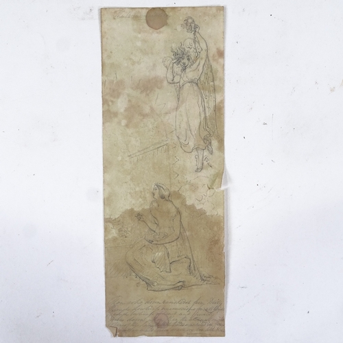 2088 - Circle of Edward Burne Jones, pencil sketch on paper, pre-Raphaelite studies with indistinct pencil ... 