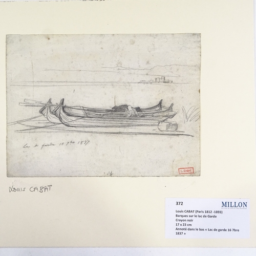 2090 - Louis Cabat (1812 - 1893), pencil drawing, Barques Sur Le Lac De Garde, 1837, Studio stamp, 6