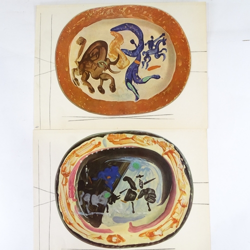 2091 - Picasso, 2 mixed media prints, circa 1940s, designed for ceramics, sheet size 10.5