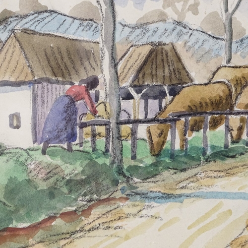 2094 - Watercolour, farm scene, indistinctly signed, 6.5