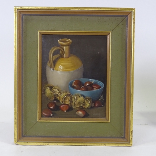 2095 - Bailey, oil on canvas, still life, chestnuts and flagon, 10