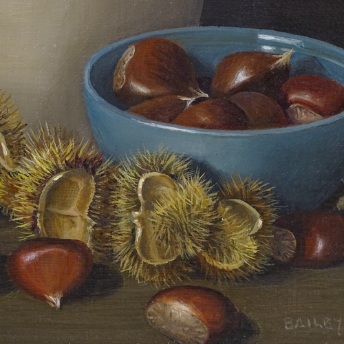 2095 - Bailey, oil on canvas, still life, chestnuts and flagon, 10