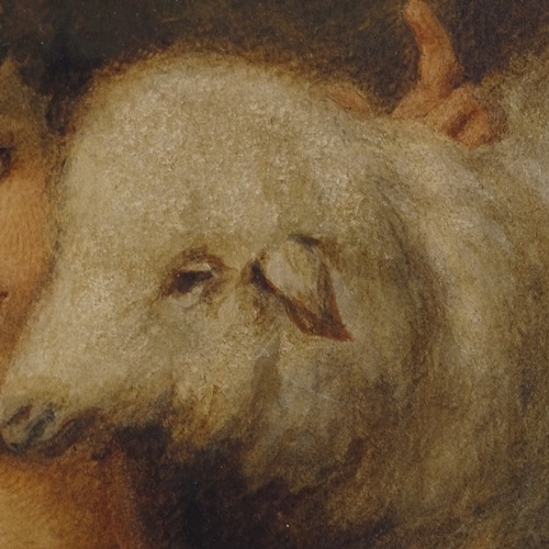 2098 - 19th century watercolour, child with a lamb, unsigned, 11