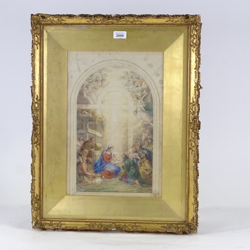 2099 - 19th century watercolour, the birth of Christ, unsigned, 15