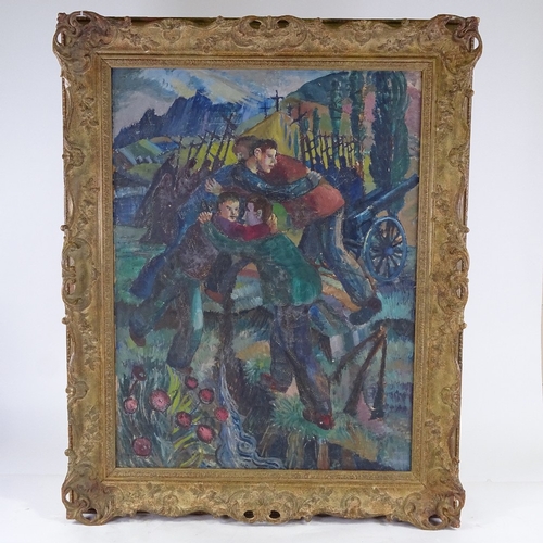 2100 - Geoffrey Underwood, oil on board, allegorical scene, inscribed verso, 30