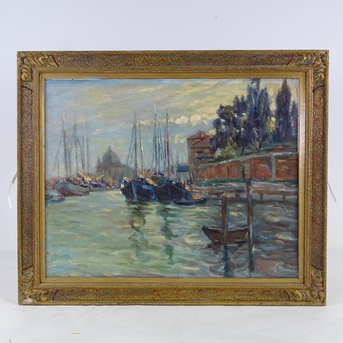 2107 - Agnes Trotter Falconer (1883 - 1967), oil on board, harbour scene, signed, 15