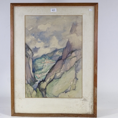 2111 - H J Yates, watercolour, mountain landscape, signed, 21