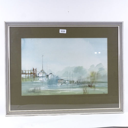 2118 - Wynn Pullen, watercolour, morning mist Norfolk Broads, signed, 13