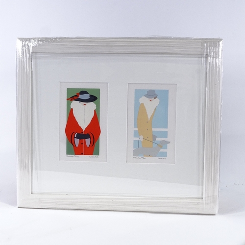 2121 - Linda Hill, 3 colour screenprints, puffins and fashion studies, signed in pencil, image 2.5