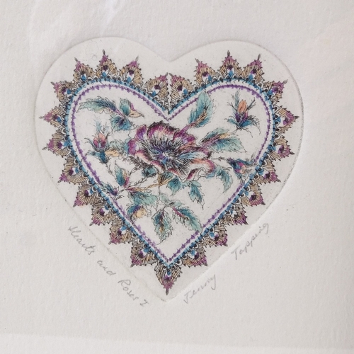 2124 - Jenny Tapping, etching, hearts and roses, 4