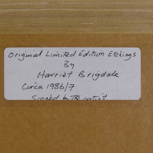 2125 - Harriet Brigdale, 9 miniature coloured etchings, signed in pencil, mounted in common frame, overall ... 