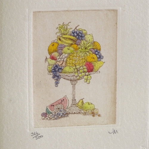 2126 - 2 framed sets of 4 coloured etchings, still life and botanical studies, signed in pencil, overall fr... 