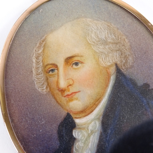 2136 - 19th century miniature watercolour portrait of a gentleman, indistinctly signed, gilt-metal frame, o... 