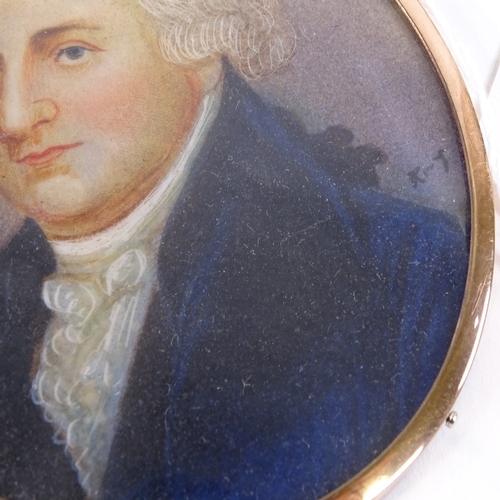 2136 - 19th century miniature watercolour portrait of a gentleman, indistinctly signed, gilt-metal frame, o... 