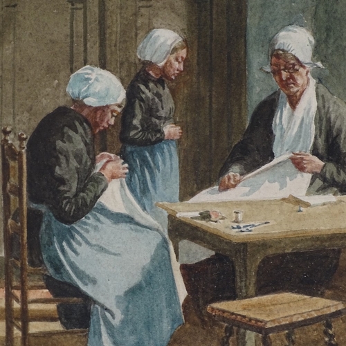 2144 - 19th/20th century watercolour, ladies sewing, unsigned, 6.5