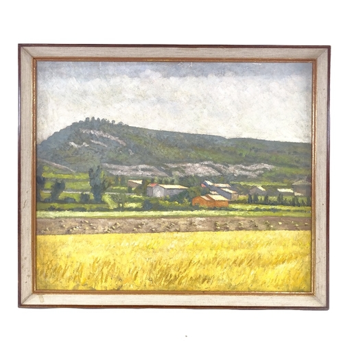 2145 - Oil on board, Continental landscape, unsigned, 20