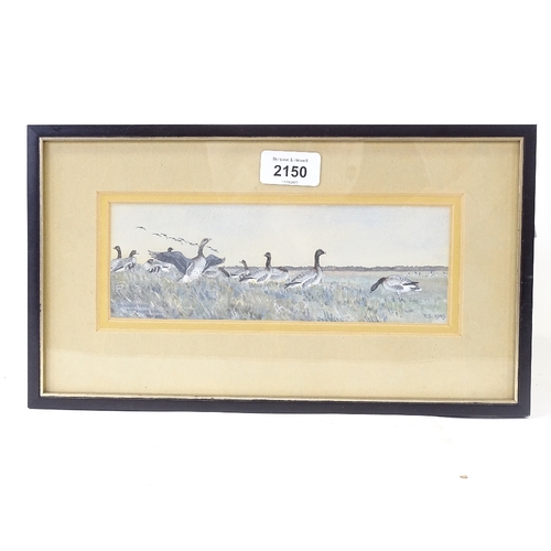 2150 - Sir Peter Scott, watercolour, pink footed geese, signed with monogram dated 1929, 3