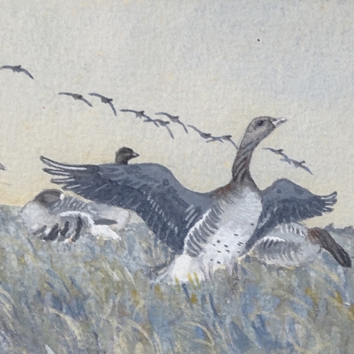 2150 - Sir Peter Scott, watercolour, pink footed geese, signed with monogram dated 1929, 3