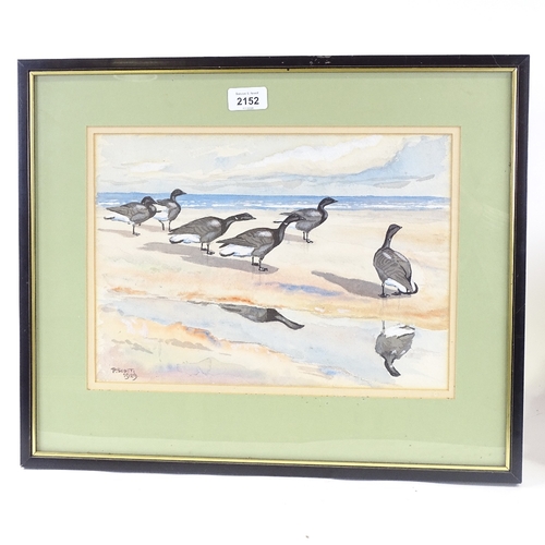 2152 - Sir Peter Scott, watercolour, geese at the shore, signed and dated 1929, 9.5