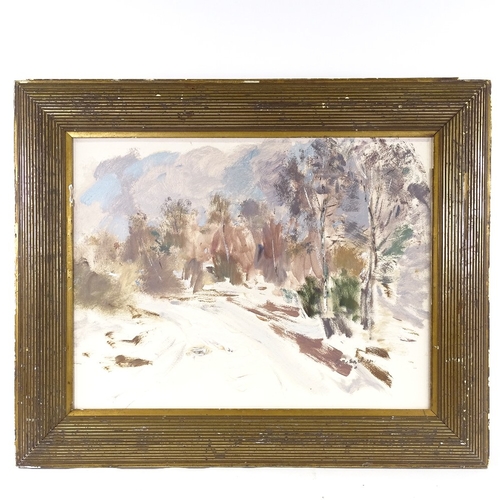 2170 - Jean Baptiste Grancher, oil on board, winter landscape, signed, 18.5