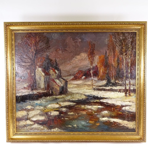 2172 - Walter Berzins, oil on board, impressionist landscape, signed, 30