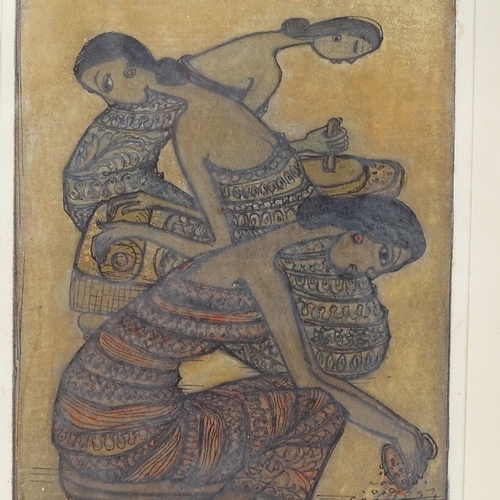 2173 - Dorothy Bordass, ink and watercolour, Indian women, signed and dated 1964, 8.5