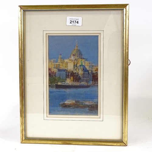 2174 - Grenville Cottingham (born 1945), gouache, HMS President near St Paul's, signed, 8