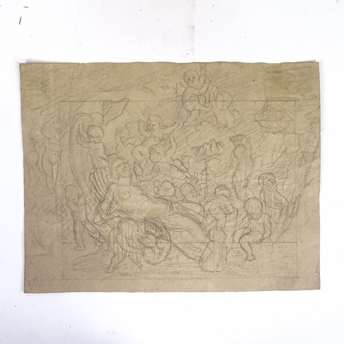 2178 - 19th century sheet of pencil sketches, Classical figures, unsigned, 8