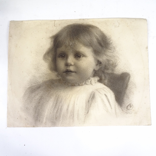 2179 - Charcoal on paper, portrait of a child, circa 1900, 10.5