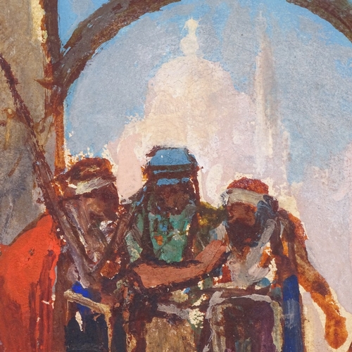 2180 - Early 20th century oil on card, Middle Eastern street scene, indistinctly signed, 15