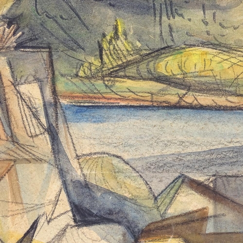 2182 - Watercolour, cubist style, landscape, signed with monogram RW '58, 11