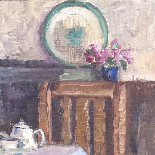 2184 - Mid-20th century oil on canvas, Bloomsbury style interior, unsigned, 16