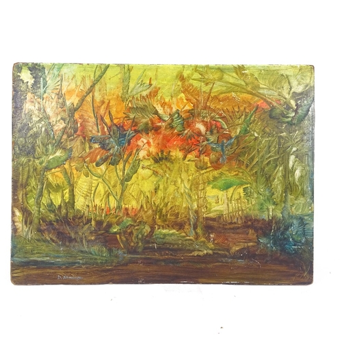 2185 - Oil on board, Australian bush scene, indistinctly signed, 16