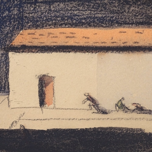 2187 - John Lewis, charcoal and watercolour, street scene, 1936, 10.5