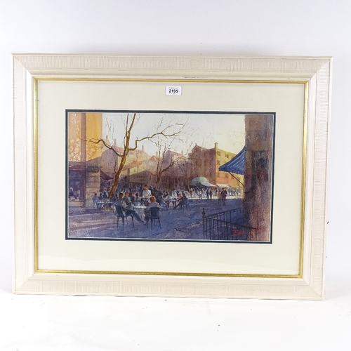 2195 - Watercolour, Continental street cafe, indistinctly signed, 12