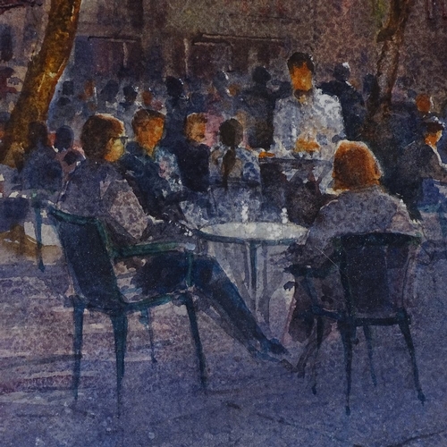 2195 - Watercolour, Continental street cafe, indistinctly signed, 12