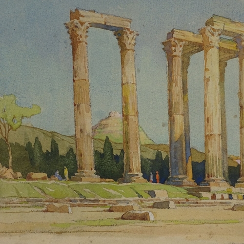 2212 - Greek/Russian School, watercolour, temple ruins, indistinctly signed, 15