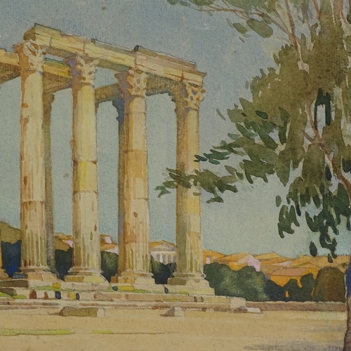 2212 - Greek/Russian School, watercolour, temple ruins, indistinctly signed, 15