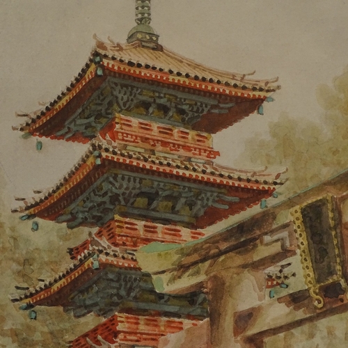 2213 - M Kawashugo, watercolour, temple, signed, 20